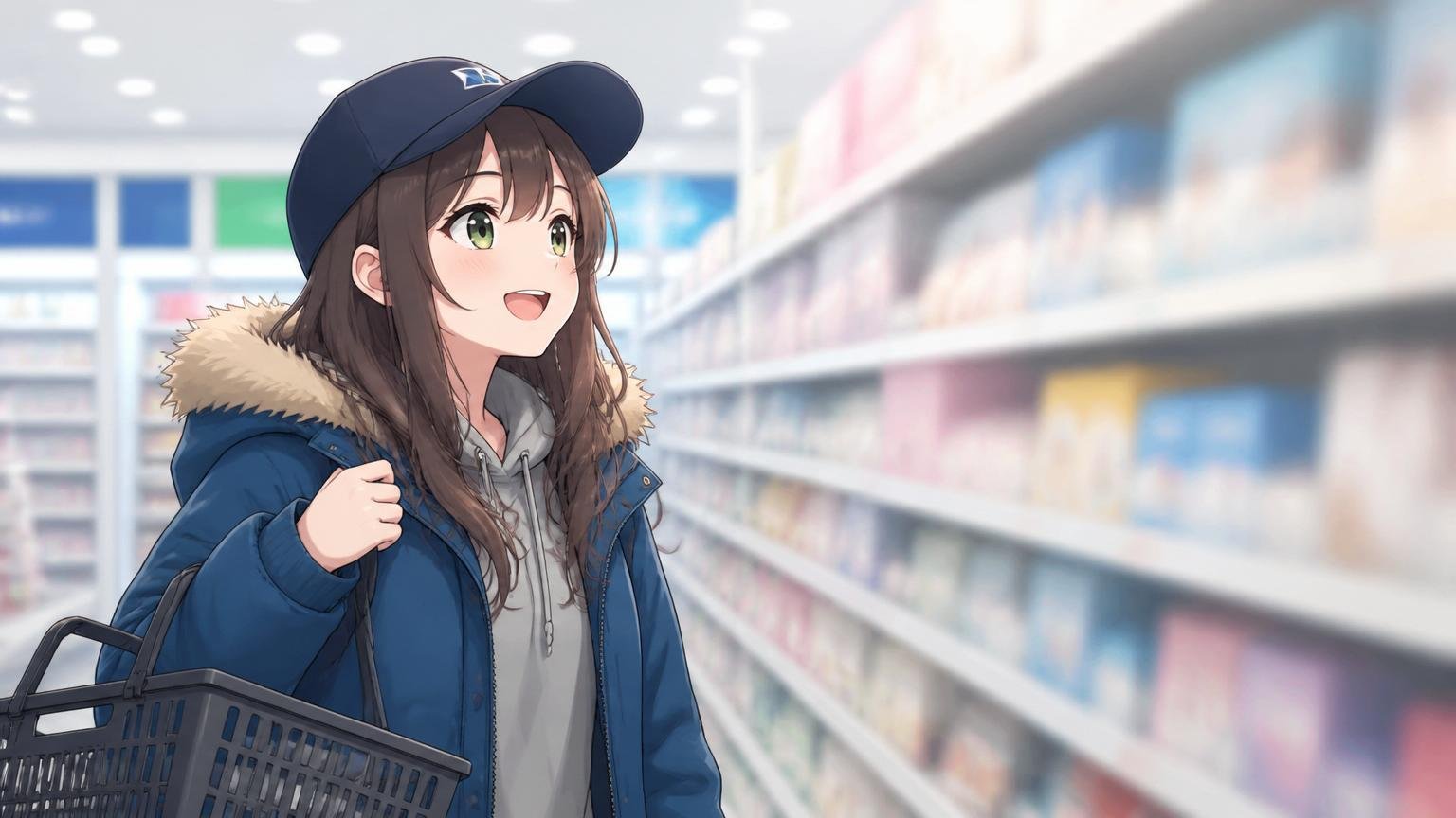 おもちゃ売り場でビットを探すブログキャラクターのイラスト