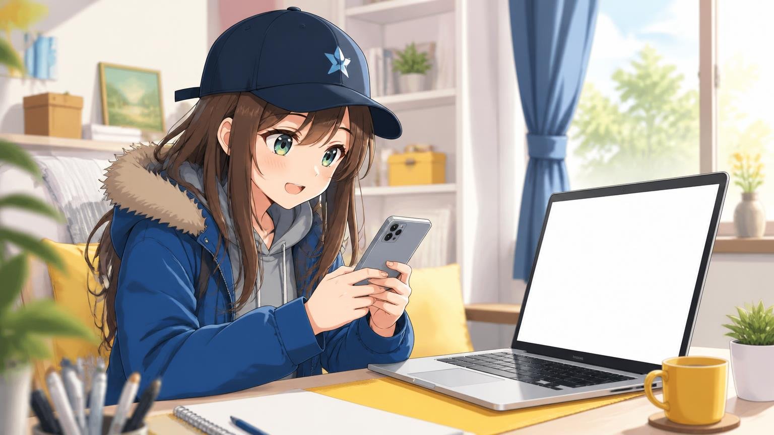 スマホで販売状況を調べるブログキャラクターのイラスト